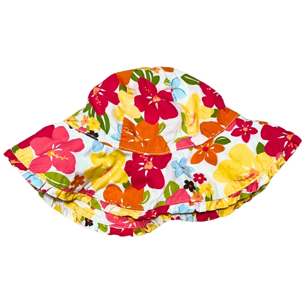 Gymboree Toddler Tropical Sun Hat 4T-5T Floral Hibiscus Colorful Beach Wide Brim